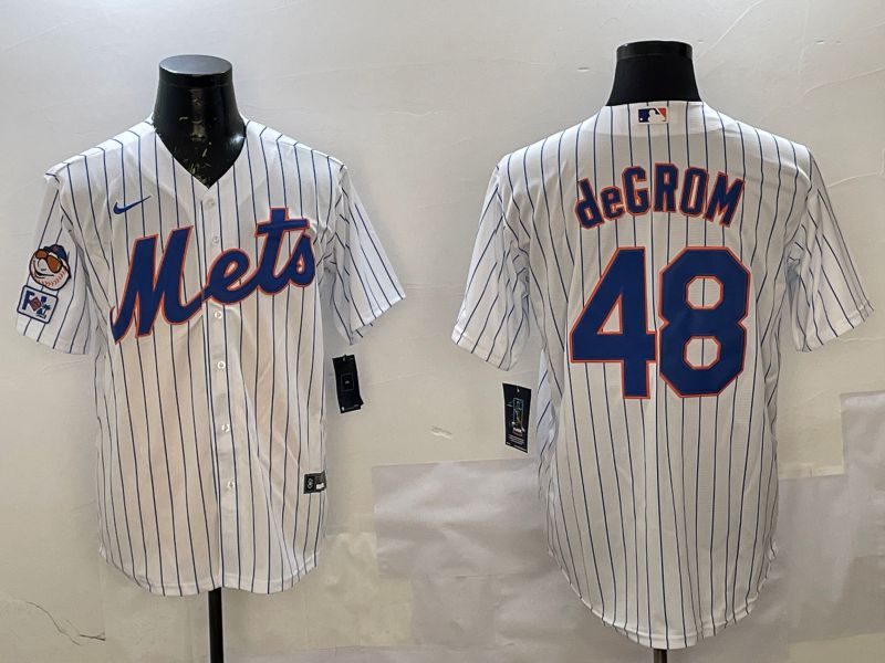 Men New York Mets 48 Degrom White Stripe Game 2025 Nike MLB Jersey style 1
